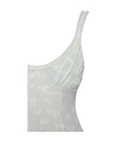 Load image into Gallery viewer, Ulissa Light Green Square Neck Jacquard Textured High Slit Maxi Dress