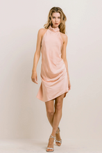 Load image into Gallery viewer, Velaa Drape Satin Mock Neck Dress