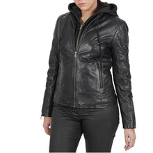 Load image into Gallery viewer, Becky Hooded Biker Leather Jacket