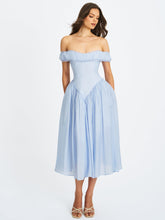 Load image into Gallery viewer, Xavy Baby Blue Off Shoulder Corset Midi Dress