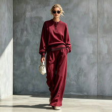 Load image into Gallery viewer, Women's Striped-Trim Henley Top & Wide-Leg Pants Set
