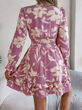 Load image into Gallery viewer, Feminine Lilac Ruffled Printed Long Sleeve Dress Summer Cute Midi Dress