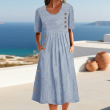 Load image into Gallery viewer, Button-Down Swing Maxi Dress – Short Sleeve Pocket Pullover Long Dress