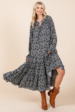 Load image into Gallery viewer, Printed Tie Neck Flounce Sleeve Midi Dress For Women – Fluttering, Feminine and Playful Midi Dress with Ruffled Details