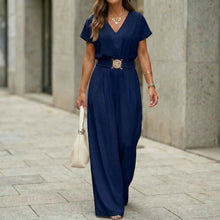 Load image into Gallery viewer, Women's V-Neck Belted Wide-Leg Jumpsuit | Elegant Commuter