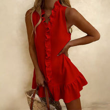 Load image into Gallery viewer, Cotton-Linen Ruffle Hem Sleeveless Mini Dress – 6 Colors, S–2XL