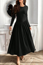 Load image into Gallery viewer, Ruched Round Neck Long Sleeve Dress Chic & Figure-Flattering Dress For Women Luxury Black Dress