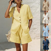 Load image into Gallery viewer, Women's Cotton-Linen Loose-Fit T-Shirt & Cropped Shorts Two-Piece Set