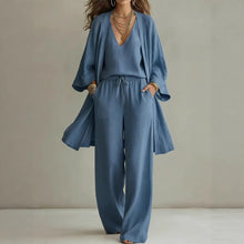 Load image into Gallery viewer, Women's V-Neck Cardigan Coat, Pocket Vest & Long Pants Three-Piece Set