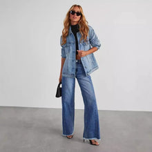 Load image into Gallery viewer, Mandotos Fashion High Waist Jeans With Pockets Slim Fit Straight Wide Leg Denim Pants