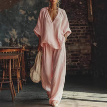 Load image into Gallery viewer, Women's V-Neck Loose Short-Sleeve Top & Pants Two-Piece Set