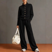 Load image into Gallery viewer, Women's Stand-Collar Button Cardigan & Wide-Leg Pants Set