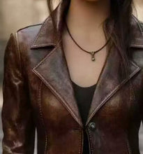Load image into Gallery viewer, Women's Retro Slim-Fit Faux Leather Biker Jacket – Mid-Length