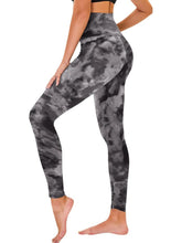 Load image into Gallery viewer, Cropped High-Rise Leggings – Black Tie-Dye Print Workout Pants