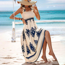 Load image into Gallery viewer, Women's Wide-Strap Printed Maxi Dress – Smocked Bodice & Tassel Waist