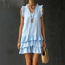 Load image into Gallery viewer, V-Neck Ruffle-Trim Tiered Sleeveless Midi Dress – 4 Colors, S–XXL