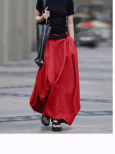 Load image into Gallery viewer, Women's High-Waist Flared Maxi Skirt – Solid Color Cotton Linen with Pockets