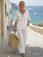 Load image into Gallery viewer, Women's Embroidered V-Neck Top & Wide-Leg Pants Set | Two-Piece Outfit