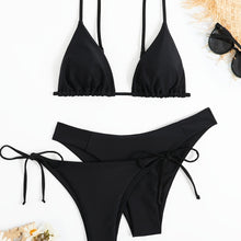 Load image into Gallery viewer, Essential Edge 3-Piece Bikini Set for Women – Solid Color High-Cut Triangle Top Two-Style Bottoms with Side Lace-Up Design & Quick-Drying Comfort – Versatile Women's Swimwear for Summer Pool Beach & Travel
