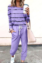 Load image into Gallery viewer, Women's Long Sleeve T-Shirt & Pencil Pants Set – Loose Fit, Striped & Solid