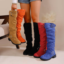 Load image into Gallery viewer, Pleated Flat-Bottom Western Cowboy Boots with Belt Buckle