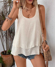 Load image into Gallery viewer, Women's Sleeveless Ruffle Hem Camisole Top – Loose Fit, Patchwork Detail