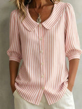 Load image into Gallery viewer, Striped V-Neck Top – Three-Quarter Sleeve Casual Shirt