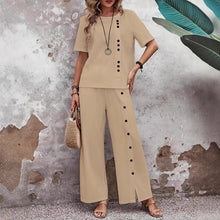Load image into Gallery viewer, Women’s Button-Up Top and Loose Fit Two Piece Linen Set
