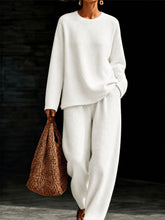 Load image into Gallery viewer, Women's Waffle Knit Oversized Crew-Neck Pullover & Relaxed Wide-Leg Trouser Lounge Co-ord Set