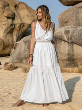 Load image into Gallery viewer, White V-Neck Tie Shoulder Maxi Dress Effortless & Flowy Summer Essential Long Girls Dress