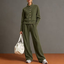 Load image into Gallery viewer, Women's Stand-Collar Button Cardigan & Wide-Leg Pants Set