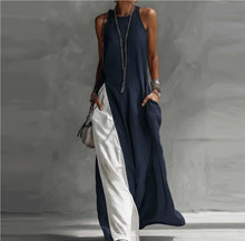 Load image into Gallery viewer, Off-Shoulder Color-Block Flared Maxi Dress with Pockets