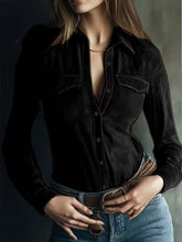 Load image into Gallery viewer, Deerskin Velvet Long Sleeve Patchwork Blouse | Retro Style