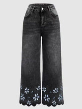 Load image into Gallery viewer, Chrysanthemum Embroidered Cropped Denim Jeans – Women's Loose Straight-Leg