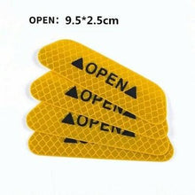 Load image into Gallery viewer, 4Pcs/Set Car Door Stickers Universal Safety Warning Mark OPEN High Reflective Tape Motorcycle Bike Helmet Sticker Car Door Open Anti-Collision Reflective Stickers Tape Conspicuity Safety Caution Warning Sticker For Car Truck Trailer