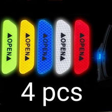 Load image into Gallery viewer, 4Pcs/Set Car Door Stickers Universal Safety Warning Mark OPEN High Reflective Tape Motorcycle Bike Helmet Sticker Car Door Open Anti-Collision Reflective Stickers Tape Conspicuity Safety Caution Warning Sticker For Car Truck Trailer