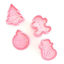 Load image into Gallery viewer, 4Pcs/set Plastic Christmas Christmas Tree Halloween Pumpkin Ghost Theme Cookie Cutter Plunger Fondant Chocolate Mold Halloween Cookie Cutters Thanksgiving Fall Christmas Cookie Cutters Biscuit Mold 3D Mini Fondant Cookie Tools