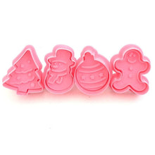 Load image into Gallery viewer, 4Pcs/set Plastic Christmas Christmas Tree Halloween Pumpkin Ghost Theme Cookie Cutter Plunger Fondant Chocolate Mold Halloween Cookie Cutters Thanksgiving Fall Christmas Cookie Cutters Biscuit Mold 3D Mini Fondant Cookie Tools