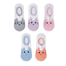 Load image into Gallery viewer, 5 Pairs 3D Cartoon Harajuku Cat Cute Heart Invisible Cotton Socks Casual Boat Socks Funny Girl Ankle Sock Set for Women