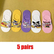 Load image into Gallery viewer, 5 pairs Summer Socks Female Cartoon Animal Bear Mouse Socks Cute Funny Invisible Cotton Ankle Socks For Women
