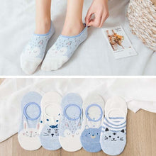 Load image into Gallery viewer, 5 pairs Summer Socks Female Cartoon Animal Bear Mouse Socks Cute Funny Invisible Cotton Ankle Socks For Women