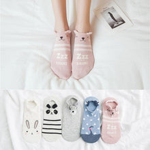 Load image into Gallery viewer, 5 pairs Summer Socks Female Cartoon Animal Bear Mouse Socks Cute Funny Invisible Cotton Ankle Socks For Women