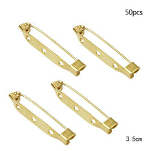 Load image into Gallery viewer, 50 Pcs/Lot 15 20 25 30 35 mm 40mm Brooch Clip Base Pin Safety Pin Brooch Set Blank Base For Jewelry Making Supplies Bar Pins Brooch Pin Backs Safety Clasp Gold and Silver Safety Pins