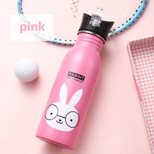Load image into Gallery viewer, 500ml Cute Baby Water Cup Leak Proof Bottle With Straw Lid Children School Outdoor Drinking Bottle Training Cup Steel Sports Water Bottle Portable Sports Bottle