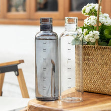 Load image into Gallery viewer, 500ml Glass Water Bottle with Time Marker Transparent Milk Cup Outdoor Sports Portable Leakproof Drink Bottle with Cup Sets Water Bottle Leak-proof Time Scale Print Transparent High Bottle for Office Water Bottle