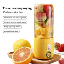 Load image into Gallery viewer, 500Ml Portable Blender 6 Blades Usb Rechargeable Fresh Fruit Juice Mixer Electric Shake Cup Cute Blender Smoothie Ice Crush Cup Electric Juicer Machines Stainless Steel Blade for Smoothies Lemon Orange Lime Fruit USB Rechargeable Mixer