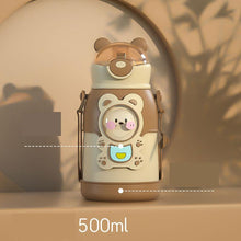 Load image into Gallery viewer, 500ml Stainless Steel Thermal Water Bottle for Children Cute Cartoon Thermos Mug with Straw Leak-Proof Insulated Cup Drinkware Water Bottle for Girls Cute Water Bottles with Straw Portable Leakproof Bear Water Bottle with Adjustable Strap