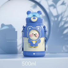 Load image into Gallery viewer, 500ml Stainless Steel Thermal Water Bottle for Children Cute Cartoon Thermos Mug with Straw Leak-Proof Insulated Cup Drinkware Water Bottle for Girls Cute Water Bottles with Straw Portable Leakproof Bear Water Bottle with Adjustable Strap