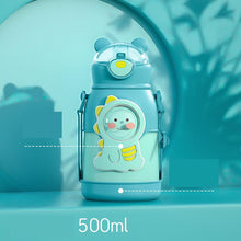 Load image into Gallery viewer, 500ml Stainless Steel Thermal Water Bottle for Children Cute Cartoon Thermos Mug with Straw Leak-Proof Insulated Cup Drinkware Water Bottle for Girls Cute Water Bottles with Straw Portable Leakproof Bear Water Bottle with Adjustable Strap