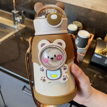Load image into Gallery viewer, 500ml Stainless Steel Thermal Water Bottle for Children Cute Cartoon Thermos Mug with Straw Leak-Proof Insulated Cup Drinkware Water Bottle for Girls Cute Water Bottles with Straw Portable Leakproof Bear Water Bottle with Adjustable Strap